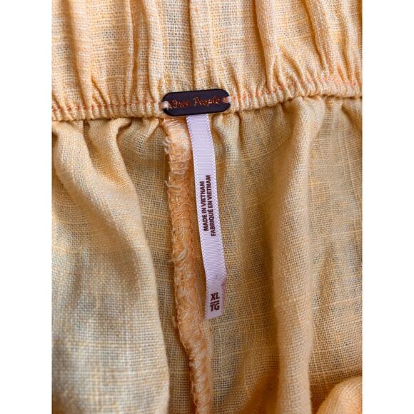 Free People Yellow Linen Blend Wide Leg Pants XL Relaxed Boho Pull On Beach - Picture 8 of 9